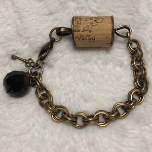 Womens Bracelet with Wine Cork, mini key and black bead jewelry